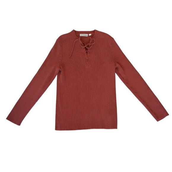 Vintage Express Ribbed Knit Sweater Rust Red Orange Women's M Boho Earth Girl - Picture 8 of 8